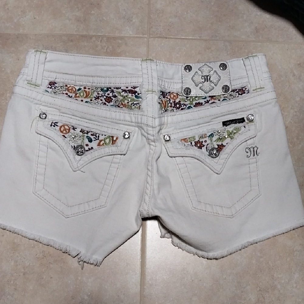 Women's White Embellished Shorts